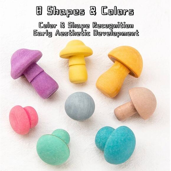 Montessori Wooden Mushroom Picking Toy - Educational Shape Sorting - Picture 4 of 8